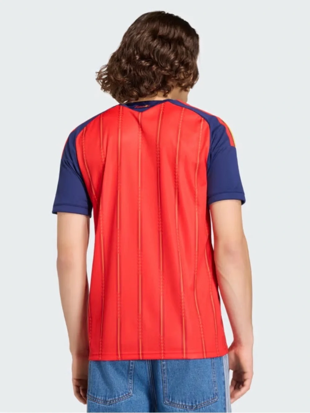 adidas Red and Navy Spain Soccer Jersey with Gold Accents